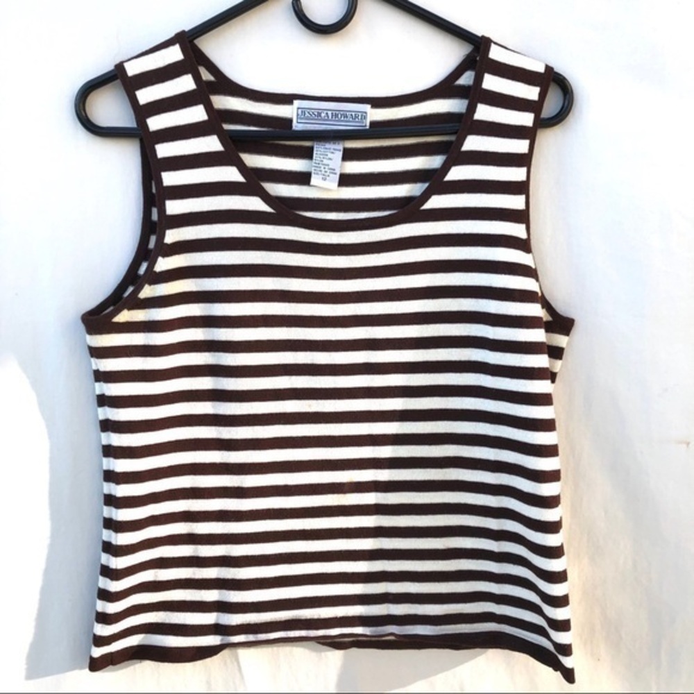 Brown and white striped sleeveless top
